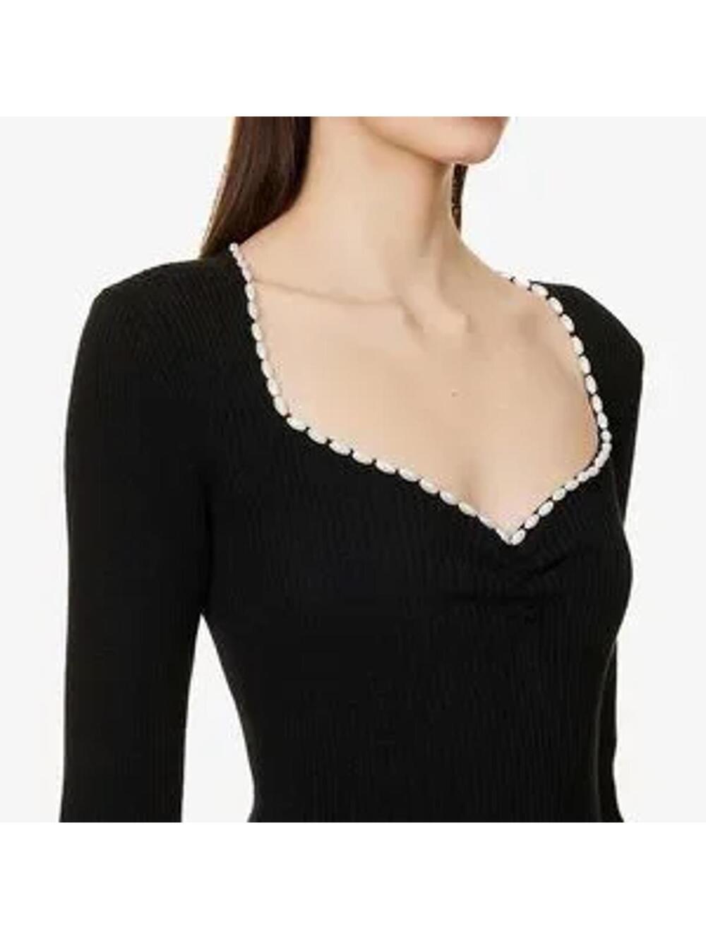 Musier Paris Mila Beaded Ribbed Top Sweetheart Neck-French Girl Office Siren 40